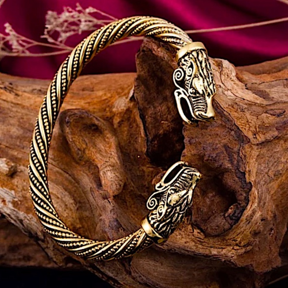 NEW DRAGON HEAD GOLD PLATED BANGLE BRACELET - Picture 3 of 8